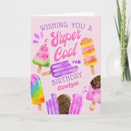 Carte Popsicle Custom Age Girl Super Cool Anniversaire (Devant)