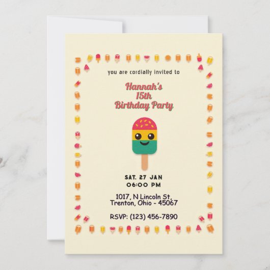 Carte Popsicle d'anniversaire sur Jaune (Devant)