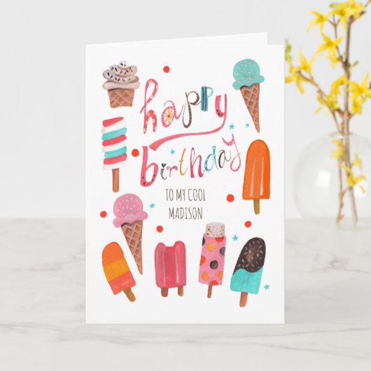 Carte Popsicles & glaces Anniversaire Salutation (Fleur jaune)