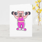 Carte Porc à la musculation avec haltères (Fleur jaune)