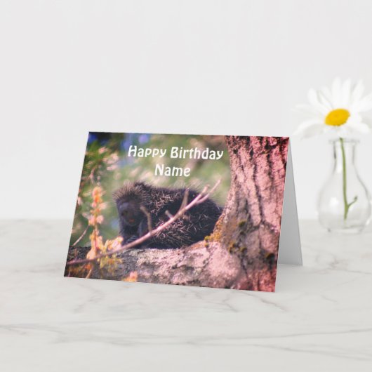 Carte Porcupine Faune Anniversaire Personnalisé (Petite plante)