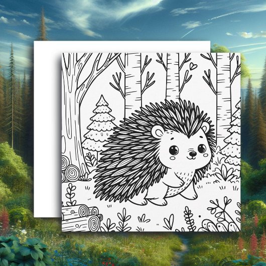Carte Porcupine mignonne dans les bois | Page Couleur