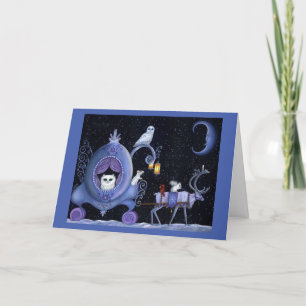 Carte Porte de Noël blanc Hivernal Chouette Neige Cerf