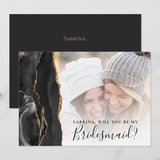 Carte Porte d'or noir - Photo Bridesmaid Proposition (Devant / Derrière)