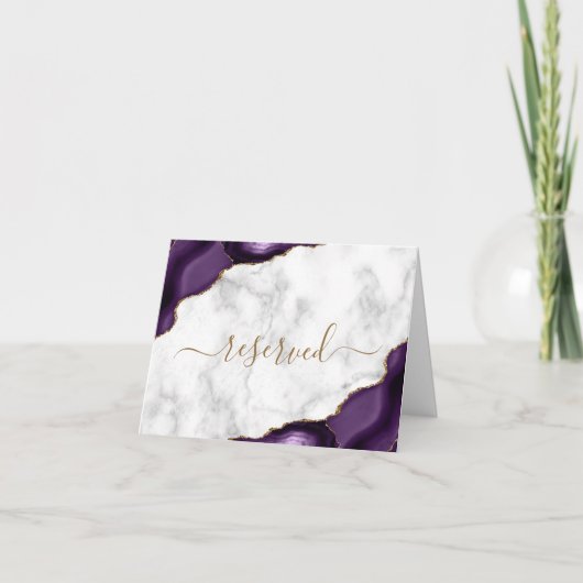 Carte Porte d'or violet Marbre Réservé Mariage Place (Devant)