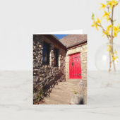 Carte Porte rouge sur l'église en pierre Inspiration car (Fleur jaune)