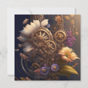 Carte Porte Steampunk avec fleurs violettes