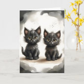 Carte Portrait adorable d'une paire de chatons noirs Car (Fleur jaune)