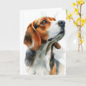 Carte Portrait aquarelle de Beagle (Fleur jaune)