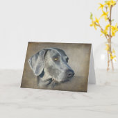 Carte Portrait argenté bleu Weimaraner (Fleur jaune)
