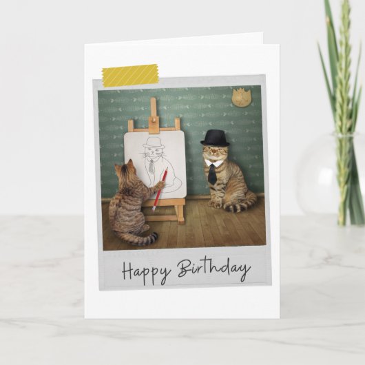 Carte Portrait Art Cats Funny Birthday Card (Devant)