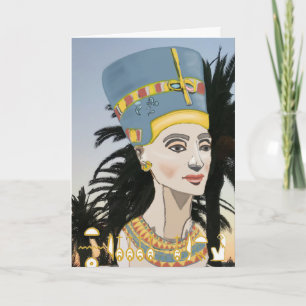 Carte Portrait coloré néfertiti et palmiers