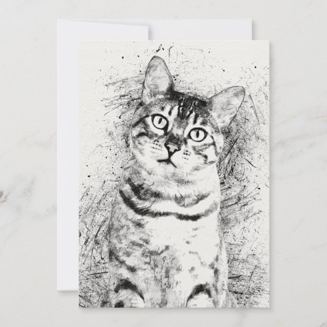 Carte Portrait de chat Média mixte sur Cardstock 5" x 7" (Devant)