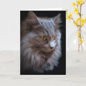 Carte Portrait de chat Nebelung à poil long Blue Russe (Fleur jaune)