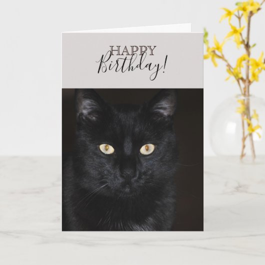 Carte Portrait de chat noir (Fleur jaune)