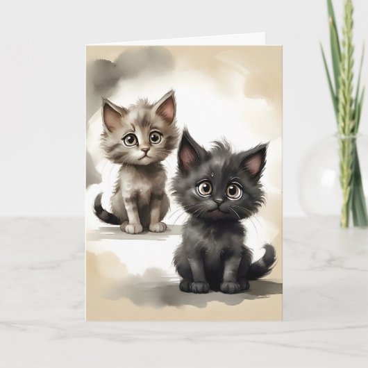 Carte Portrait de chatons noirs et tabby Adorable Blank (Devant)