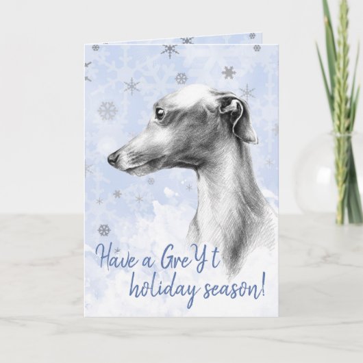 Carte Portrait de chien italien Greyhound Flakes en bleu (Devant)