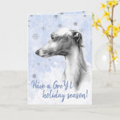 Carte Portrait de chien italien Greyhound Flakes en bleu (Fleur jaune)