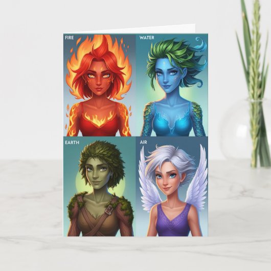 Carte Portrait de fantasy élémentaire Feu Eau Terre (Devant)