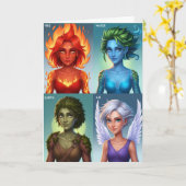 Carte Portrait de fantasy élémentaire Feu Eau Terre (Fleur jaune)