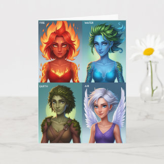 Carte Portrait de fantasy élémentaire Feu Eau Terre