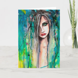Carte Portrait de femme abstrait à l'aquarelle Art fanta