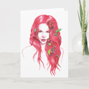 Carte Portrait de femme aux cheveux rouges imaginaire su