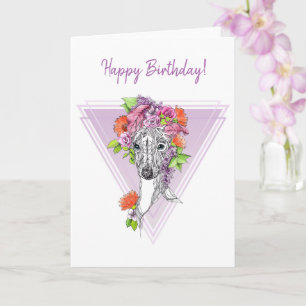 Carte Portrait de fleurs de chien blanc gris italien