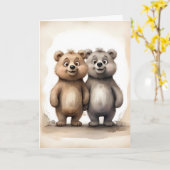 Carte Portrait de frères et sœurs oursons mignons meille (Fleur jaune)