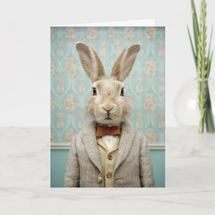 Carte Portrait de Lapin Élégant de Style Vintage
