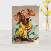 Carte Portrait de mode de dachshund cosy (Fleur jaune)