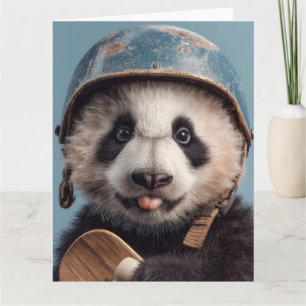 Carte Portrait de panda géant avec casque bleu vintage