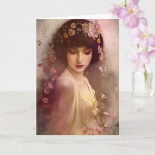 Carte Portrait de style vintage de la belle Florale femm