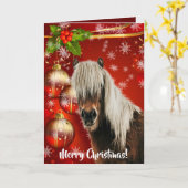 Carte Portrait du Cheval Rouge Festif Joyeux Noël (Fleur jaune)