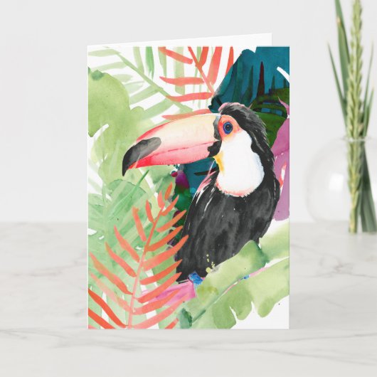 Carte Portrait du Toucan avec Feuilles tropicaux (Devant)