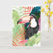 Carte Portrait du Toucan avec Feuilles tropicaux (Fleur jaune)