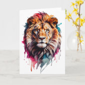 Carte Portrait d'un lion mâle à l'aquarelle éclaboussé s (Fleur jaune)