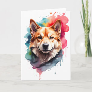 Carte Portrait éclaboussé de chien à l'aquarelle mignon