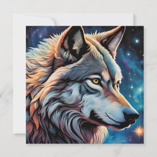 Carte Portrait étoilé du loup gris (Devant)