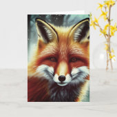 Carte Portrait Fluffy Red Fox (Fleur jaune)