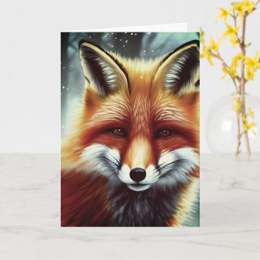 Carte Portrait Fluffy Red Fox (Fleur jaune)