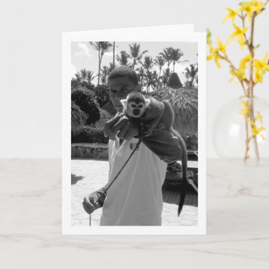 Carte Portrait Homme Et Singe (Fleur jaune)