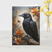 Carte Portrait majestueux de corbeau noir Arbres Lune Vi (Fleur jaune)