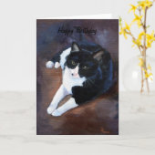 Carte Portrait noir et blanc de chat (Fleur jaune)