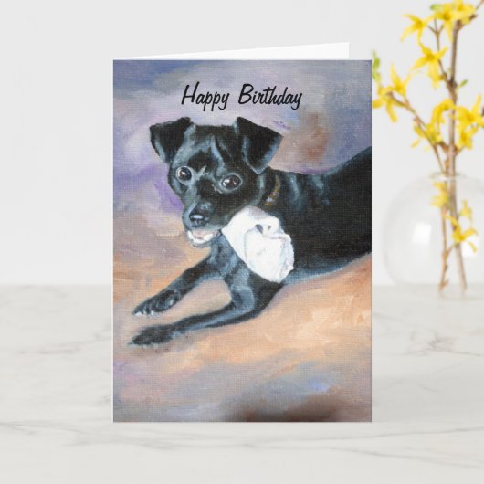 Carte Portrait noir Snoopy de chien de mélange de Rat (Fleur jaune)