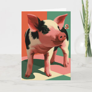 Carte Portrait Pop Art Coloré d'un Cochon Tacheté Mignon