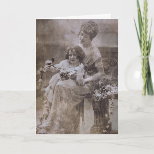 Carte Portrait vintage Sepia mère et enfant