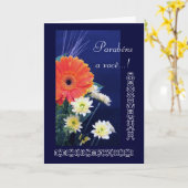 Carte Portugais : Parabéns ! Anniversaire (Fleur jaune)