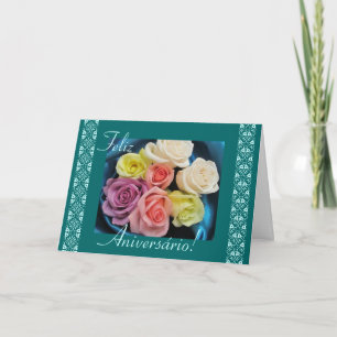 Carte Portugais : Parabens ! roses et dentelle