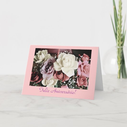 Carte Portugais : Roses Rosas de aniversário (Devant)
